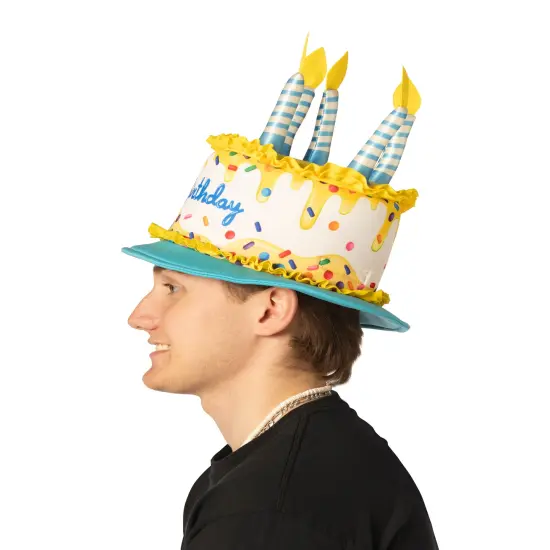 Birthday Cake Hat Costume, Adult One Size Yellow, blue & white {4}