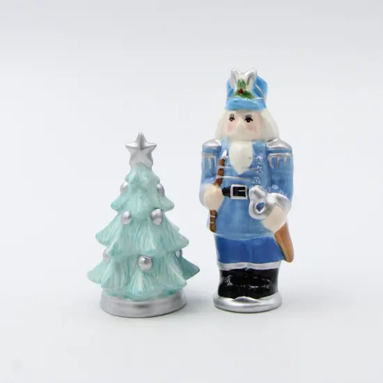 Ceramic Blue Nutcracker with Christmas Tree Salt and Pepper Shakers, Home Décor, Gift for Her, Gift for Mom, Kitchen Décor, Christmas Décor {3}