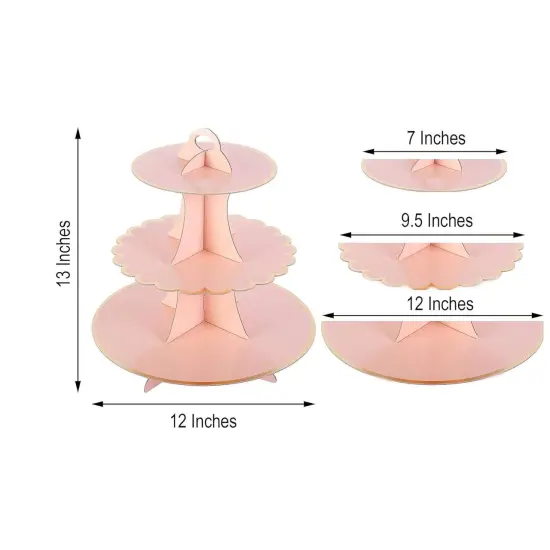 3-Tier Blush Cupcake Stand &ndash; Pink Round Cardboard Dessert Display for Girls Birthday, Baby Shower, Party Decorations {3}