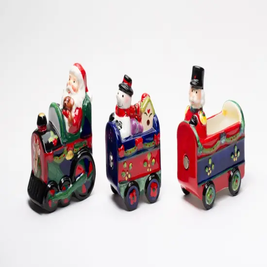 Ceramic Christmas Train Salt & Pepper And Box ( Set Of 3 ), Home D&eacute;cor, Gift for Her, Gift for Mom, Kitchen D&eacute;cor {3}