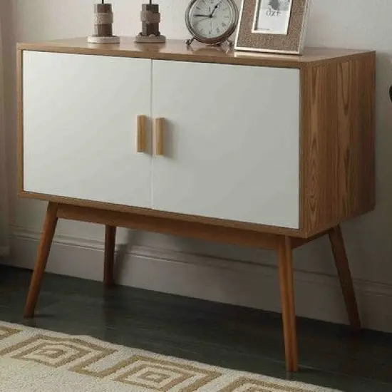 Modern Wood Entryway Console Table with Shelving and Cable Management 4 Straight Legs {1}