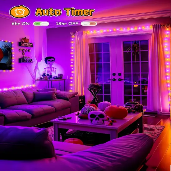 10FT 120 LED Orange and Purple Halloween Cluster Lights {5}