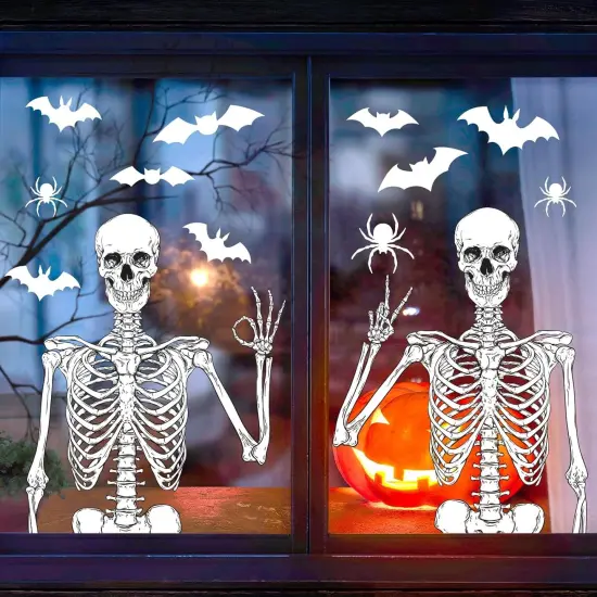 27Pcs Halloween Skeleton Window Stickers - 11.8 x 15.7 Inch - 4 Sheets {2}