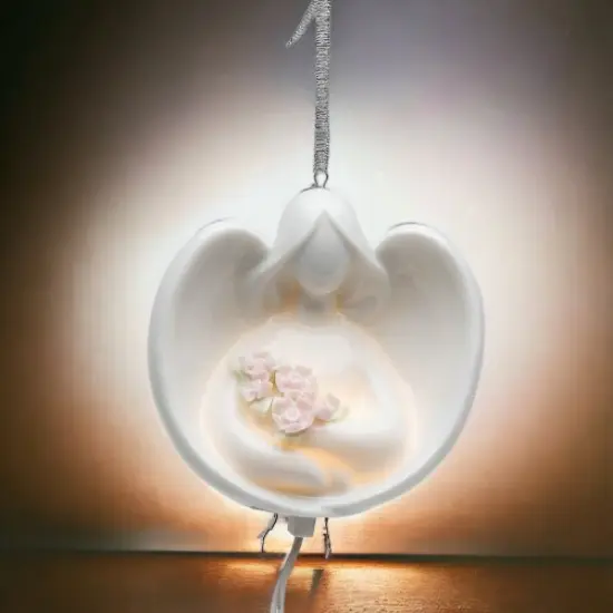 Ceramic Angel With Flowers Light Cover Ornament, Home D&eacute;cor, Religious D&eacute;cor, Religious Gift, Church D&eacute;cor, Baptism Gift {1}