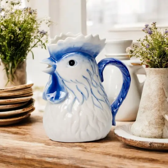Ceramic Dutch Blue Rooster Pitcher/Vase, Farmhouse Kitchen Decor, Gift for Her, Gift for Mom {1}
