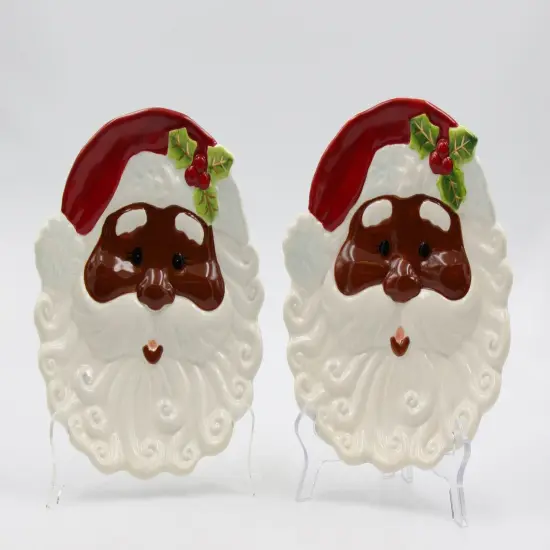 Ceramic African American Set Of 2 Santa Plates, Home D&eacute;cor, Gift for Her, Gift for Mom, Kitchen D&eacute;cor, Christmas D&eacute;cor {3}