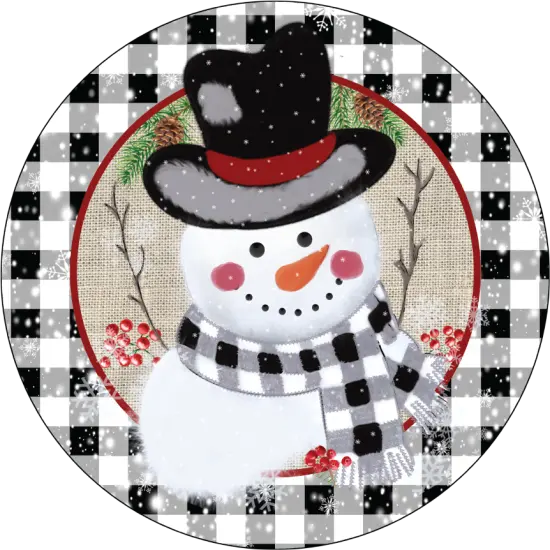 Black White Plaid Snowman Sign {2}