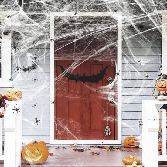 1200 sqft Halloween Spider Webs & 50pcs Fake Spiders Super Stretch Cobwebs {5}