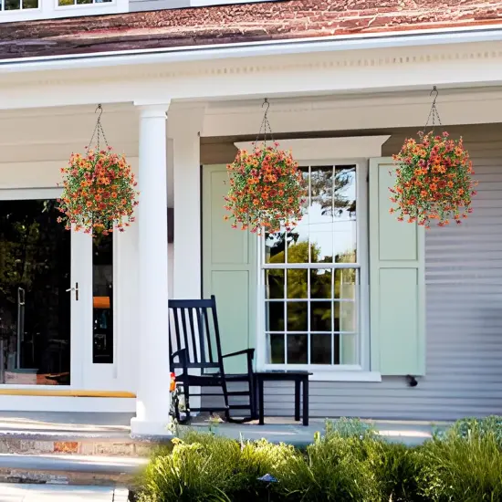 Artificial Mums Fall Hanging Flowers - Brown Orange {5}