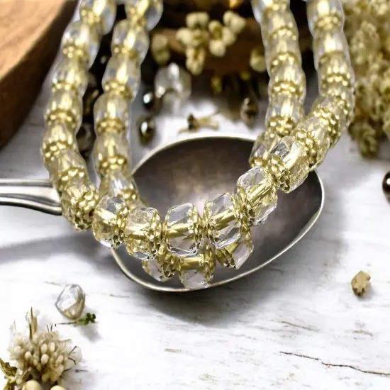 8mm Gold Washed Clear Fire Polished Cathedral Beads (16" Strand) {1}