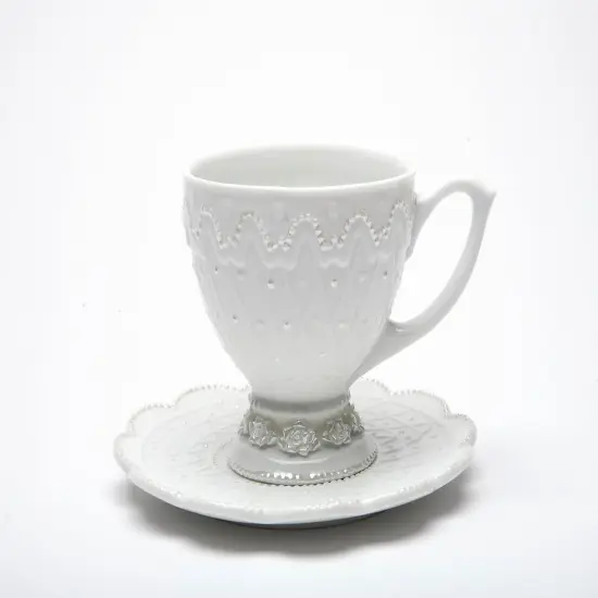 Ceramic White Rose Cup and Saucer, Wedding D&eacute;cor or Gift, Anniversary D&eacute;cor or Gift, Home D&eacute;cor {3}