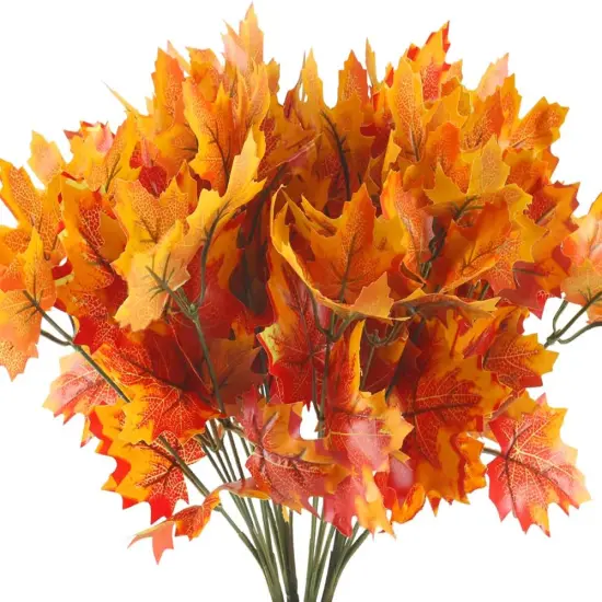 4 Pcs Artificial Fall Maple Leaves Branches Bush {1}