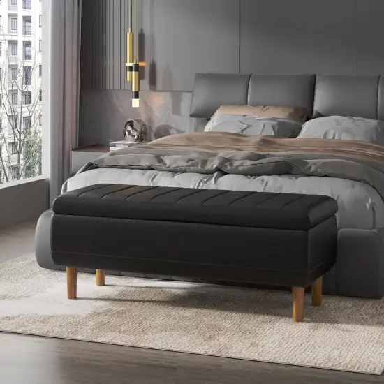 Modern Faux Leather Bedroom Bench with Storage Compartment {3}