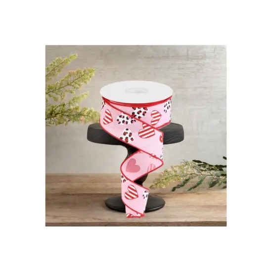 1.5" Leopard Hearts Ribbon: Pink (10 Yard) {3}