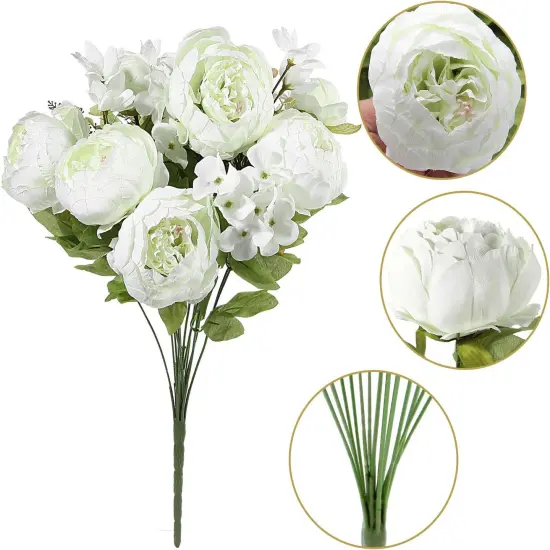 Silk Peony Bouquet White Artificial Peonies Fake Peony Flowers Wedding Table Centerpieces Home Office Decoration Floral Arrangements {3}
