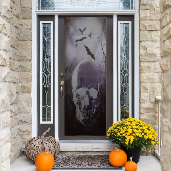 Northlight Spooky Graveyard with Skull and Bats Halloween Door Decoration - 70.75" Black {5}