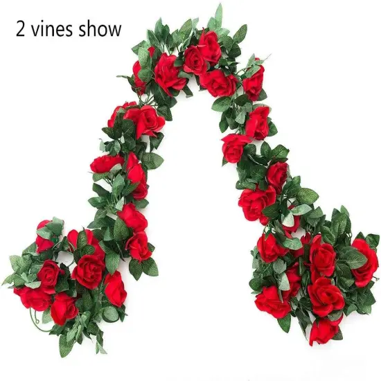 7FT Artificial Red Rose Garland Silk Rose Vines Hanging Fake Flower Garlands for Wedding Party Table Garden Arch Wall Home Room Decor {1}