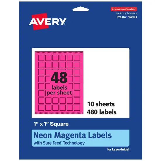 Avery Neon Magenta Paper Labels, 1" x 1" Square {7}