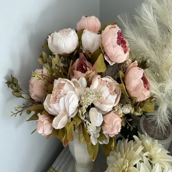 Silk Peony Bouquet &ndash; Vintage Artificial Peonies for Wedding, Home, and Office Decor {1}