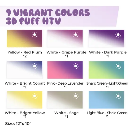 Sun Color Changing Puff HTV 9 Colors 10pcs {2}