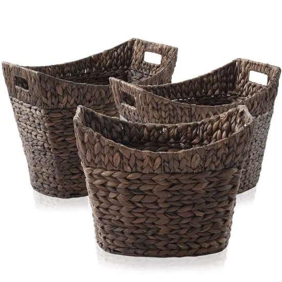 Casafield Set of 3 Stackable Oval Laundry Baskets with Handles, Woven Water Hyacinth Storage Totes for Throw Blankets, Bathroom, Bedroom, Living Room {1}