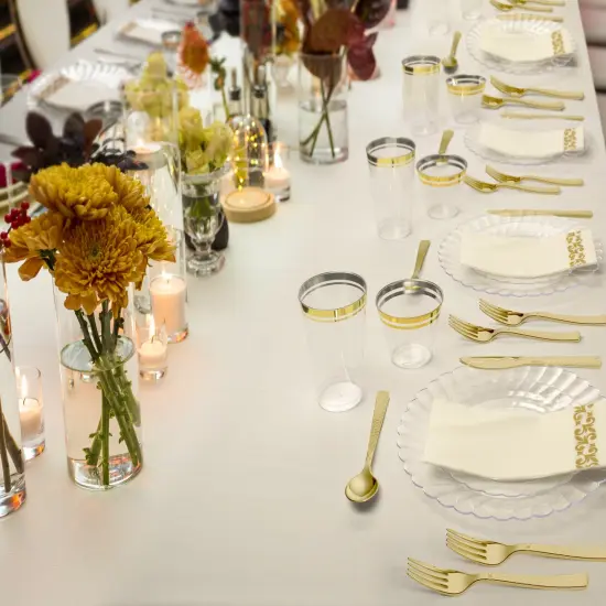 100 Pk 14 oz Clear Plastic Cups | Gold Rimmed Disposable Cups {5}