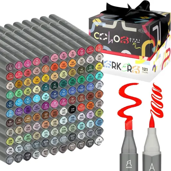 Alcohol Markers Brush Tip - 121 Colors Art Markers {1}