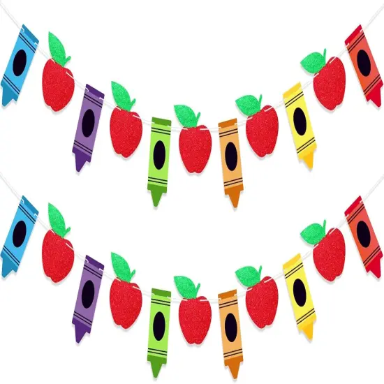 Back to School Banner Crayon Apple Set for Welcome Decor {1}