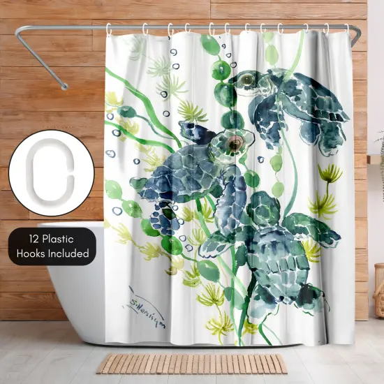 Americanflat 71" x 74" Shower Curtain, Three Sea Turtles by Suren Nersisyan {5}