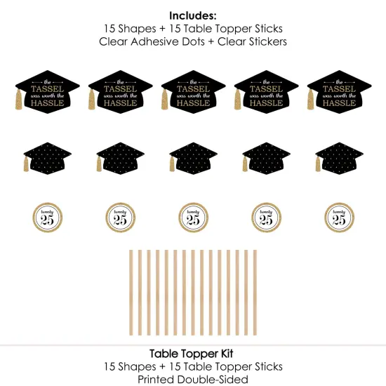 Big Dot of Happiness Gold 2025 Graduation Party Centerpiece Sticks - Table Toppers - Set of 15 {7}