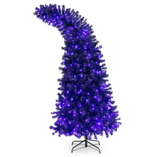 Costway 7FT Pre-Lit Black Halloween Tree 8 Flash Modes w/ 400 Purple & Orange Lights {1}