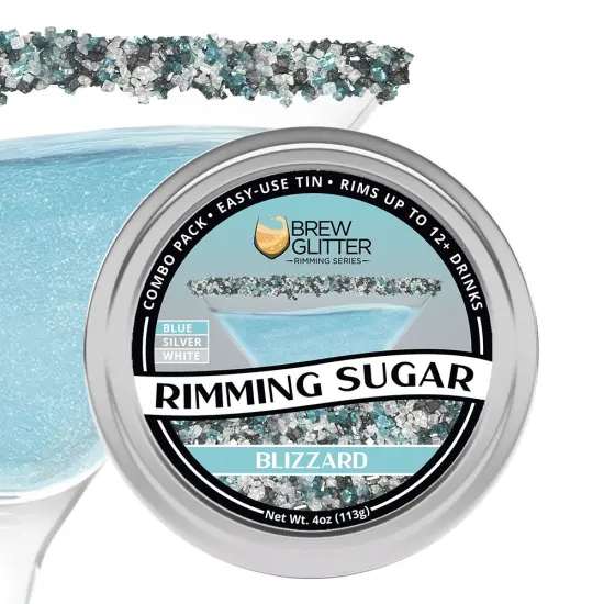 Brew Glitter - Blizzard Rimming Sugar (4oz, 1x Bar Tin) Cocktail Garnish for Mixed Drinks & Refreshments {1}