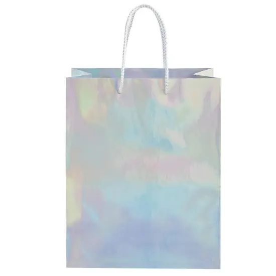 24 Pack Holographic Silver Gift Bags with Handles, 8x4x10 Inch for Wedding, Birthday, Retail, Small Business, Shopping {7}