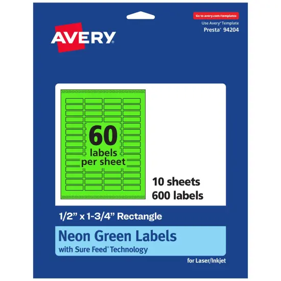 Avery Neon Green Paper Labels, 0.5" x 1.75" Rectangle {7}