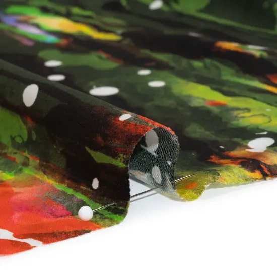 1 Panel 16MM Silk Charmeuse Olive Green, Red & Yellow Abstract Panel 53" Wide for Skirts & Pants {2}