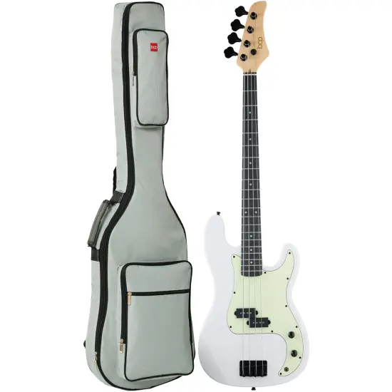 Best Choice Products Full Size Beginner 4-String Electric Guitar Bass Guitar w/ Padded Case White/Mint {1}