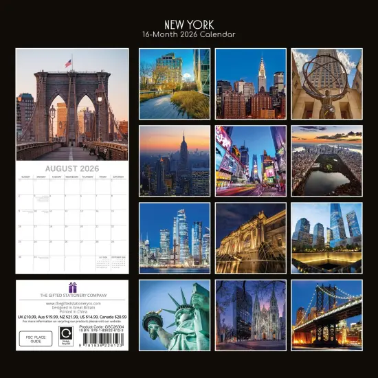 The Gifted Stationary 2026 Square Wall Calendar, New York, 16-Month Passport Collection Theme Hanging Calendar with 180 Reminder Stickers, Month Planner for Home, or Creative Spaces, 12x12 In Multicolor {4}