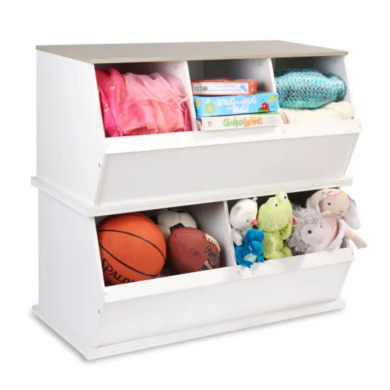 Badger Basket Three Bin Stackable Storage Cubby White/Gray {6}