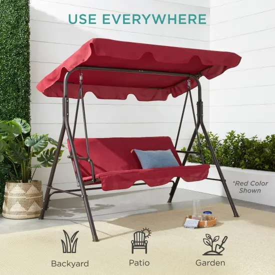 Best Choice Products 2-Person Outdoor Large Convertible Canopy Swing Glider Lounge Chair w/ Removable Cushions Brown {6}