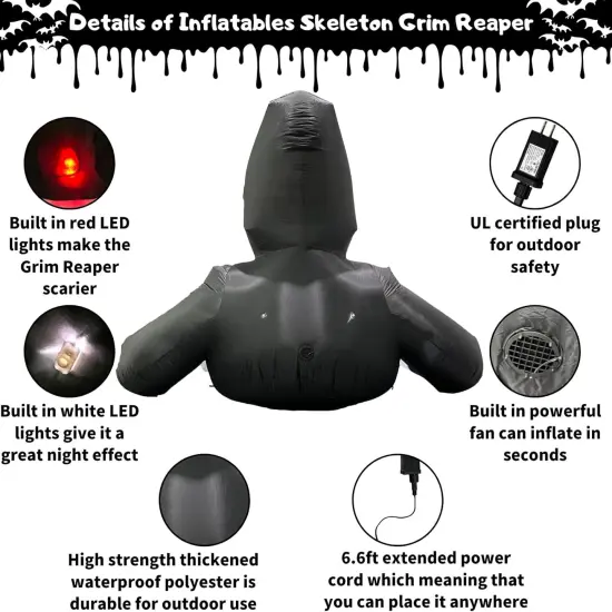 6FT Inflatable Halloween Decorations Outside Grim Reaper {4}