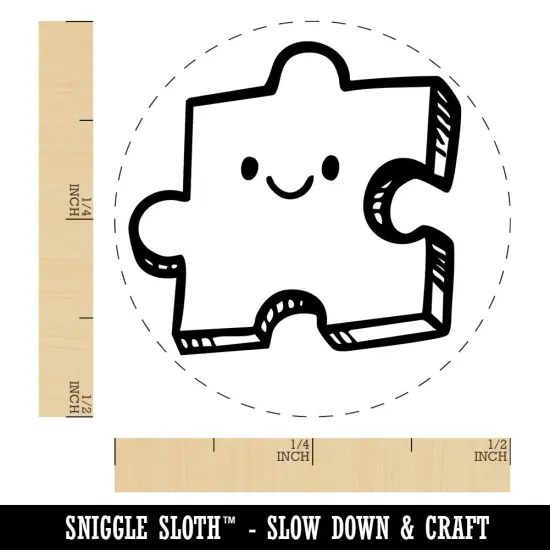 Happy Cartoon Puzzle Piece Self-Inking Rubber Stamp Crafting Planners Brown {1}
