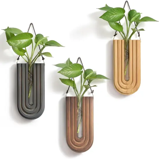 Set of 3 Wood Wall Planter Propagation Station Rainbow U Shape Hanging Vases {1}