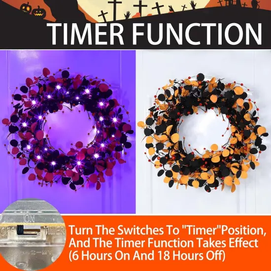 [Timer & Lighted]18 Inch 20 LED Halloween Wreaths {4}