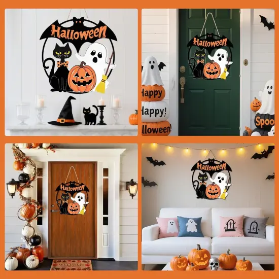 Halloween Door Signs Wooden Ghost Door Wreath - Ghost {6}