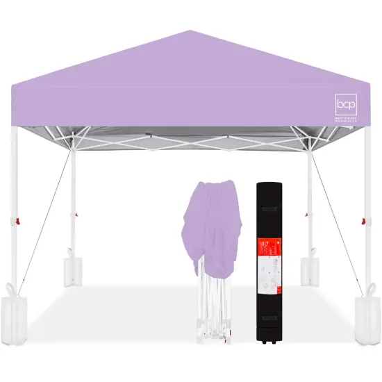 Best Choice Products 10x10ft Easy Setup Pop Up Canopy w/ 1-Button Setup, Wheeled Case, 4 Weight Bags Lilac/White {1}