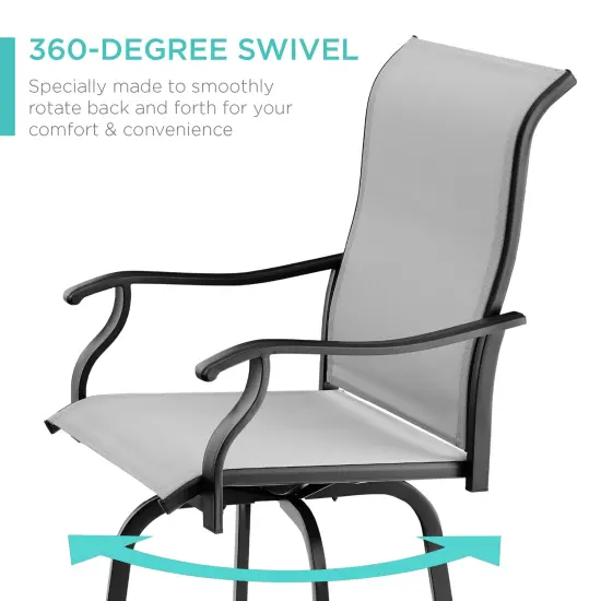 Best Choice Products Set of 2 Outdoor Swivel Bar Stools, Patio Barstool Chairs w/ 360 Rotation, All-Weather Mesh Gray {2}
