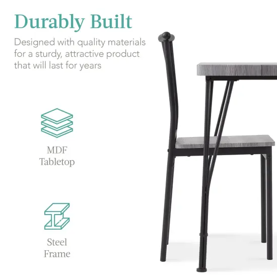 Best Choice Products 3-Piece Indoor Metal Wood Square Dining Table, Furniture Set w/ 2 Chairs Gray {3}