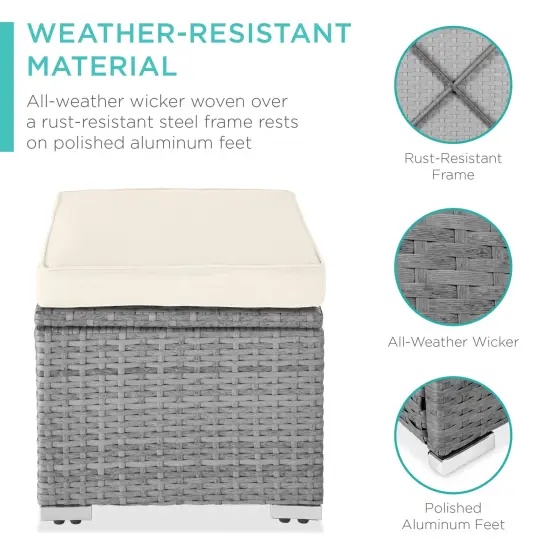 Best Choice Products Set of 2 Wicker Ottomans, Multipurpose Furniture w/ Removable Cushions, Steel Frame Cream/Gray {3}