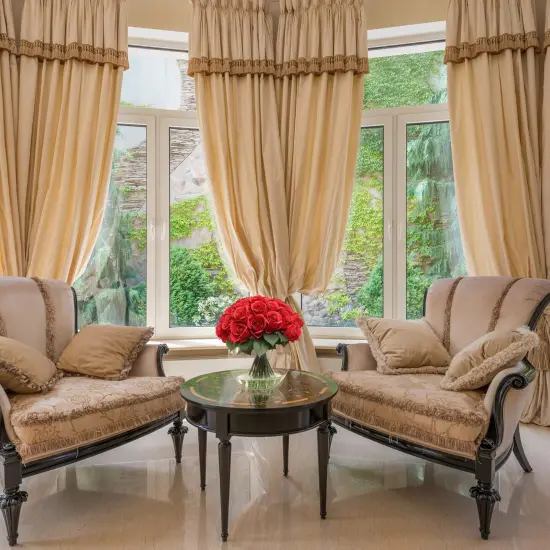 Red Rose Arrangement in Faux Water Look Glass Vase, Floral Home by Artificial Flowers {3}