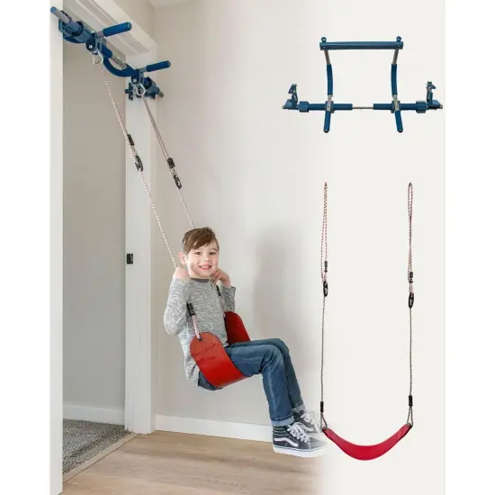 Gym1 2-Piece Doorway Gym for Kids and Teens Ages 3&ndash;14, Includes Door Sensory Swing, Indoor Pull-Up Bar for Fun & Fitness, Holds Up to 300 Lbs, Red {2}